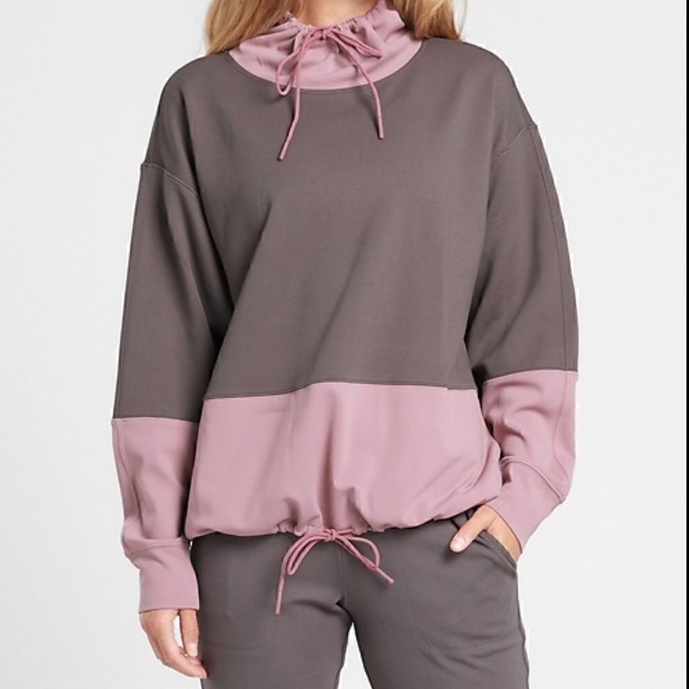 ATHLETA Hermosa Mock Neck Sweatshirt Shale/ Flora Mauve Women’s Size Small